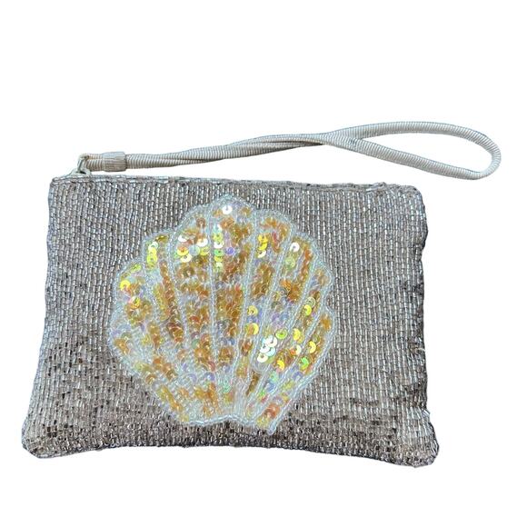 Liz Claiborne Beaded Sequin Shell Pouch Wristlet Small Cliutch - Picture 1 of 5